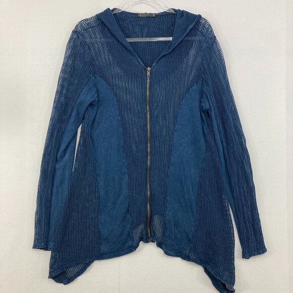 T Party size XL Navy Mesh Stretch Full Zip Open Knit Lightweight Jacket - Picture 1 of 9